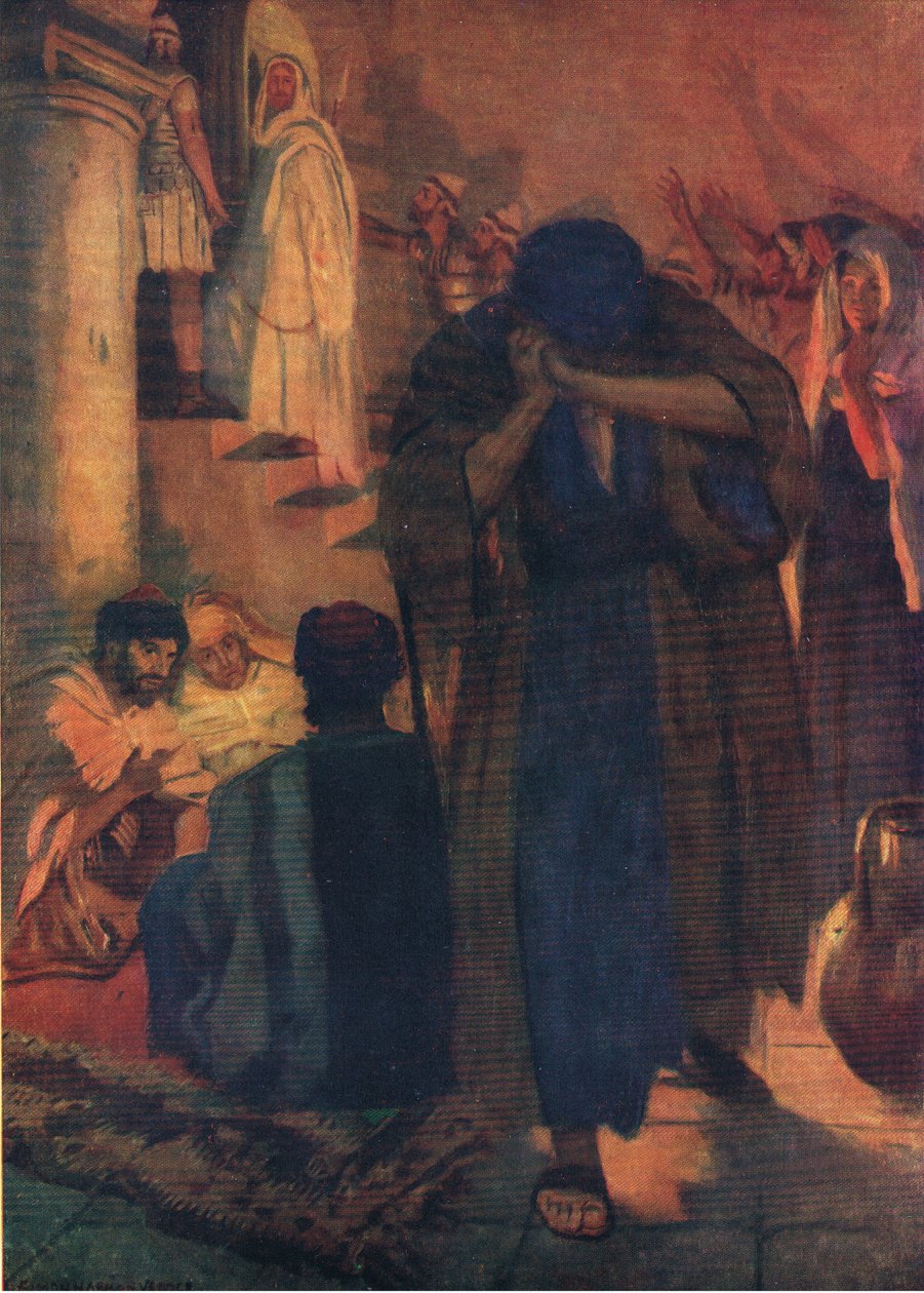 彼得否认他的主人，来自托马斯尼尔森出版的“圣经图画书”，1950年 作者 西蒙·哈蒙·维德