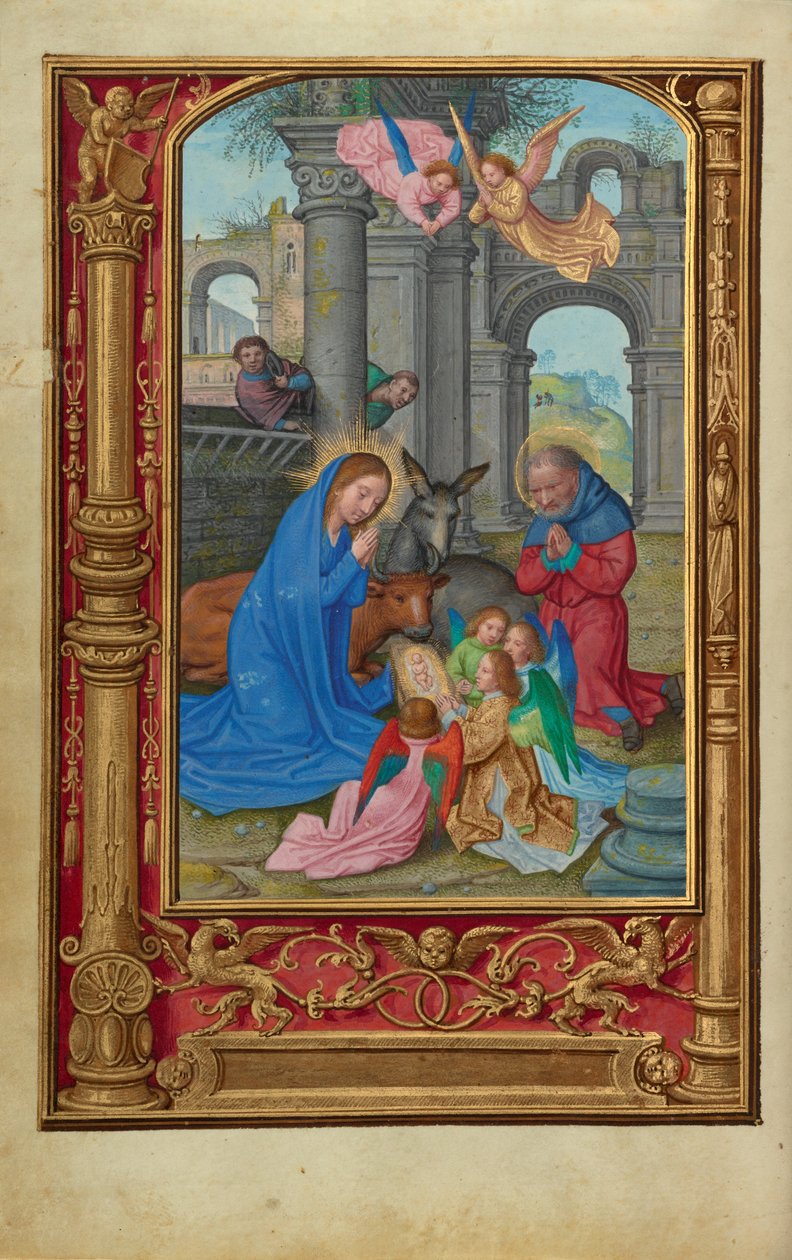 诞生，c.1525-30（蛋彩画，金漆和羊皮纸上的叶子） 作者 西蒙·贝宁