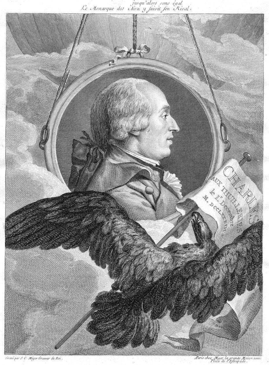 法国物理学家雅克·亚历山大·塞萨尔·查尔斯（Jacques Alexandre Cesar Charles），c1783年。 作者 西蒙·查尔斯·米格