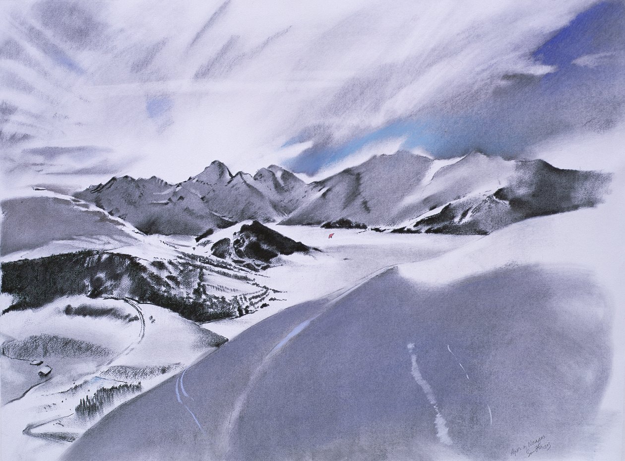 阿尔卑斯山和夜色》，2003 年（纸上粉彩和混合材料） 作者 西蒙·弗莱彻