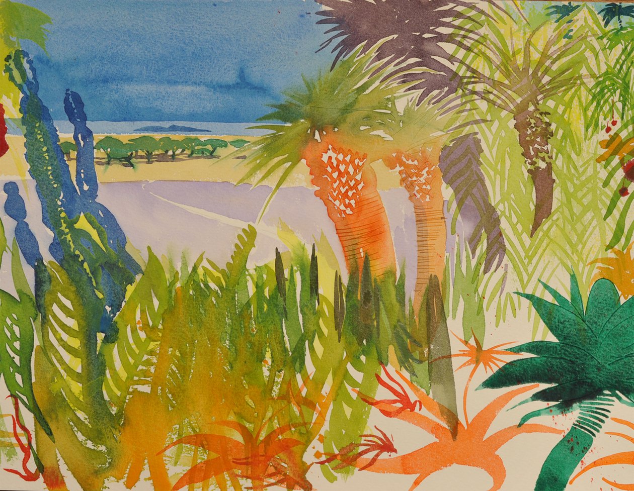 仙人掌花园，2016 年（水彩画） 作者 西蒙·弗莱彻