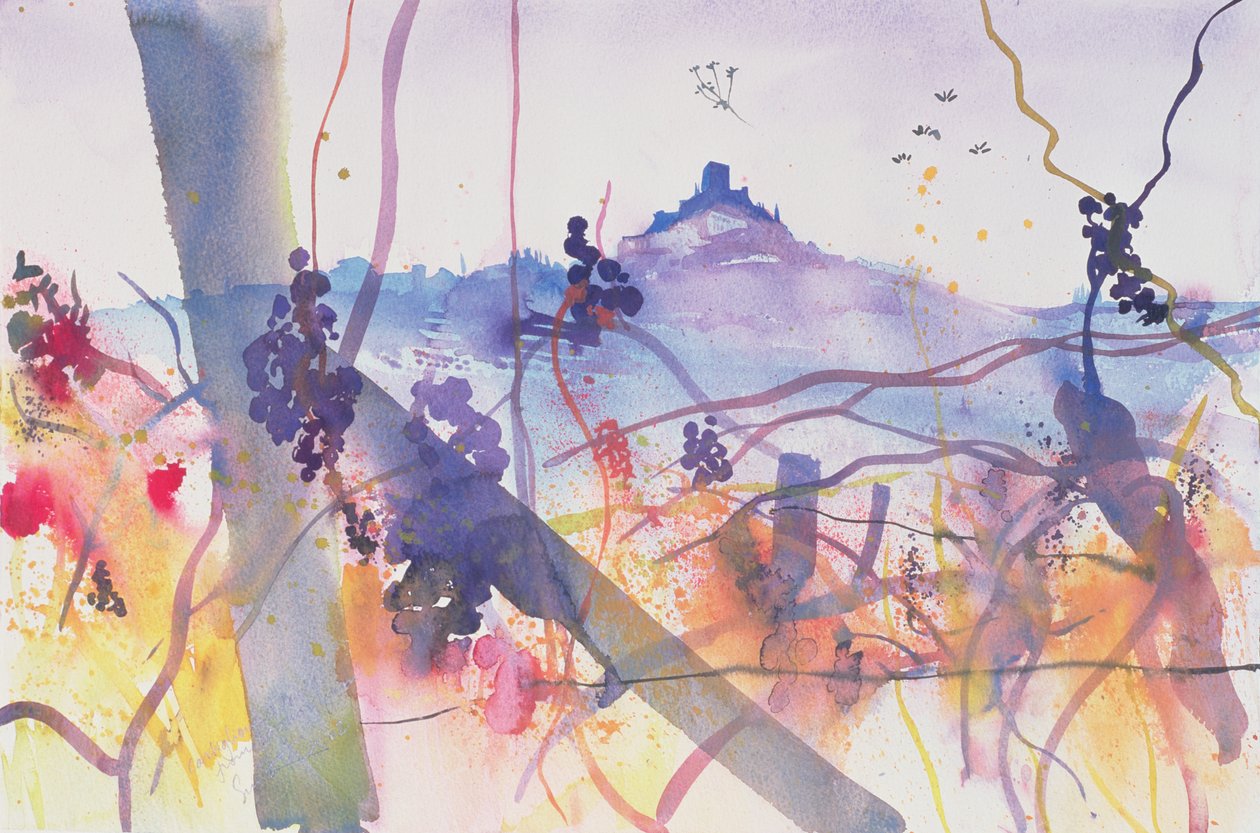 从巴格诺维诺尼看奥尔恰城堡，2002 年（纸面水彩画） 作者 西蒙·弗莱彻