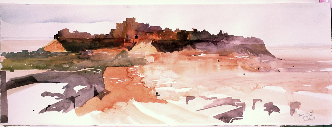 沙漠城堡，杰塞尔梅尔，2007 年（纸面水彩画） 作者 西蒙·弗莱彻