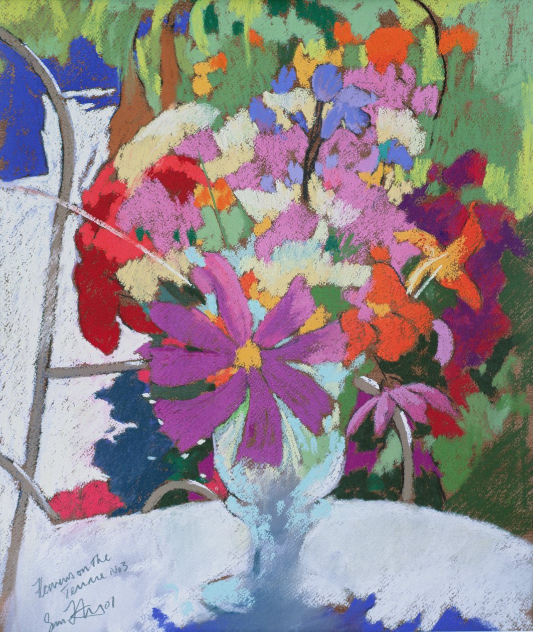 阳台上的花朵 3，2001 年（粉彩画） 作者 西蒙·弗莱彻