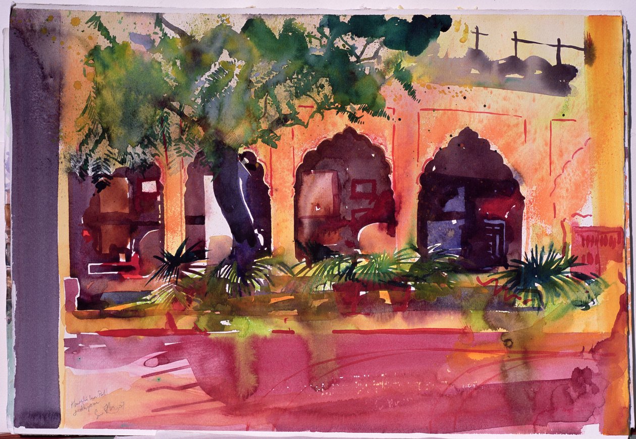 Haveli Inn Pal Jodphur，2007 年（纸上水彩画） 作者 西蒙·弗莱彻
