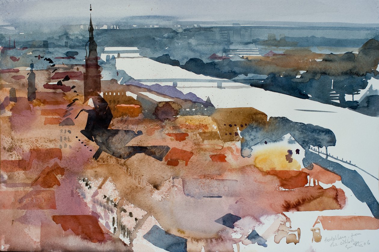 从城堡看海德堡，2006 年（水彩画） 作者 西蒙·弗莱彻