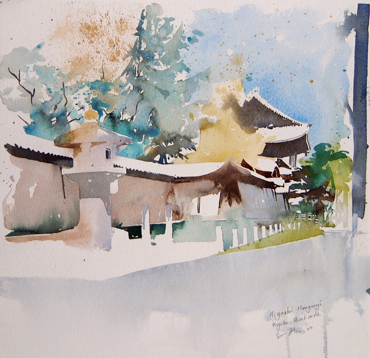 东本愿寺京都，2000 年（水彩画） 作者 西蒙·弗莱彻