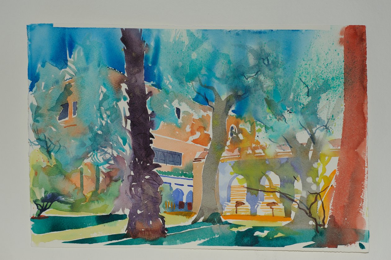 马穆尼亚露台》，2010 年（纸面水彩画） 作者 西蒙·弗莱彻