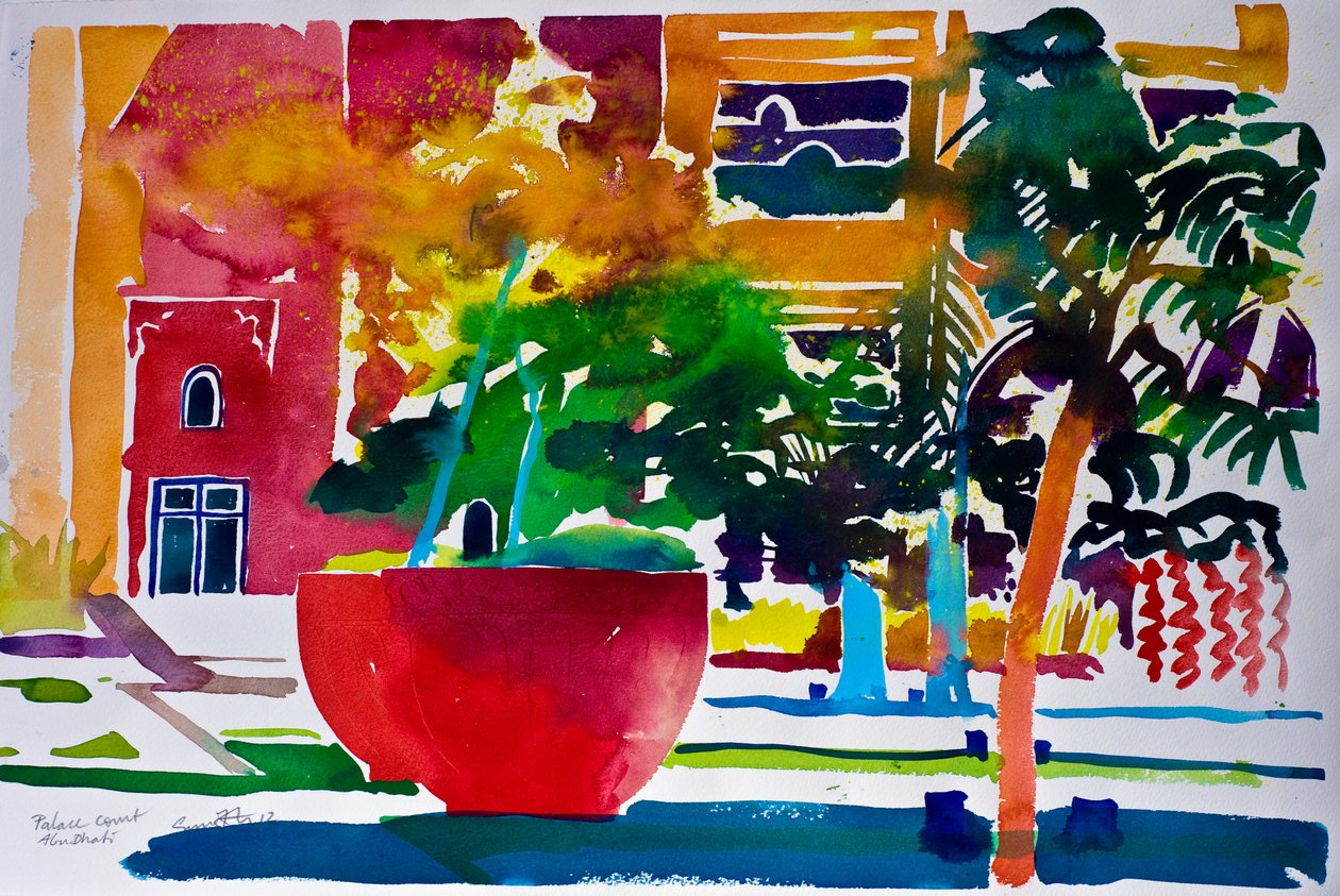 宫廷，阿布扎比，2012 年（纸面水彩画） 作者 西蒙·弗莱彻