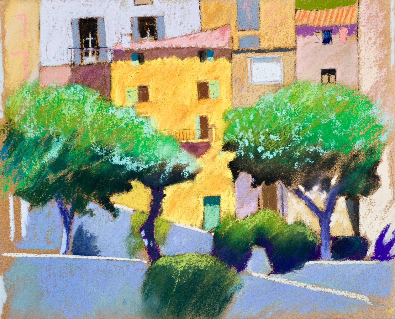 Roquebrun Facades（纸上粉彩画） 作者 西蒙·弗莱彻