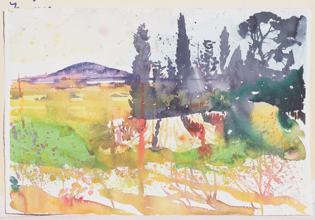 Sete, vu de Loupian, 2004 年（纸面水彩画） 作者 西蒙·弗莱彻