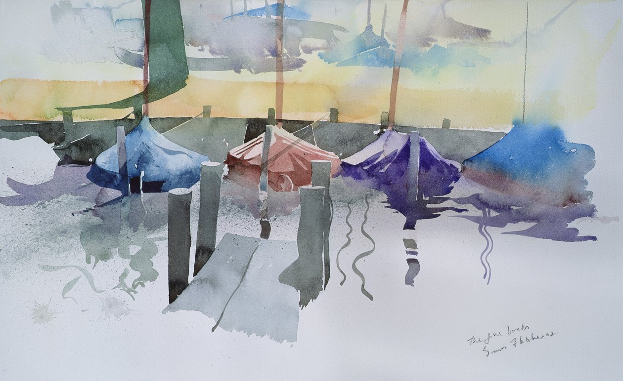 五只船，2002 年（水彩画） 作者 西蒙·弗莱彻