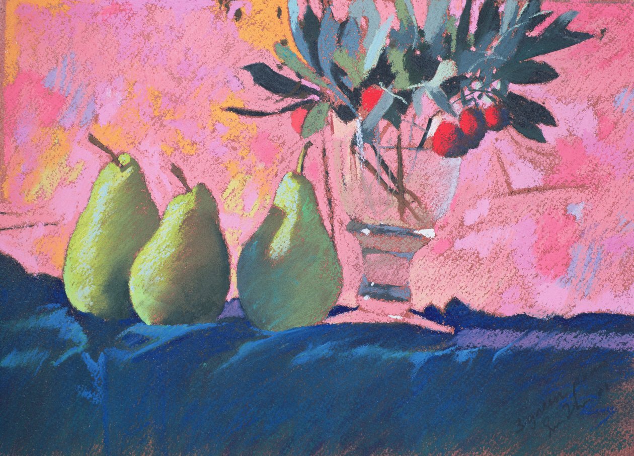 三个绿梨，2004 年（粉彩画） 作者 西蒙·弗莱彻