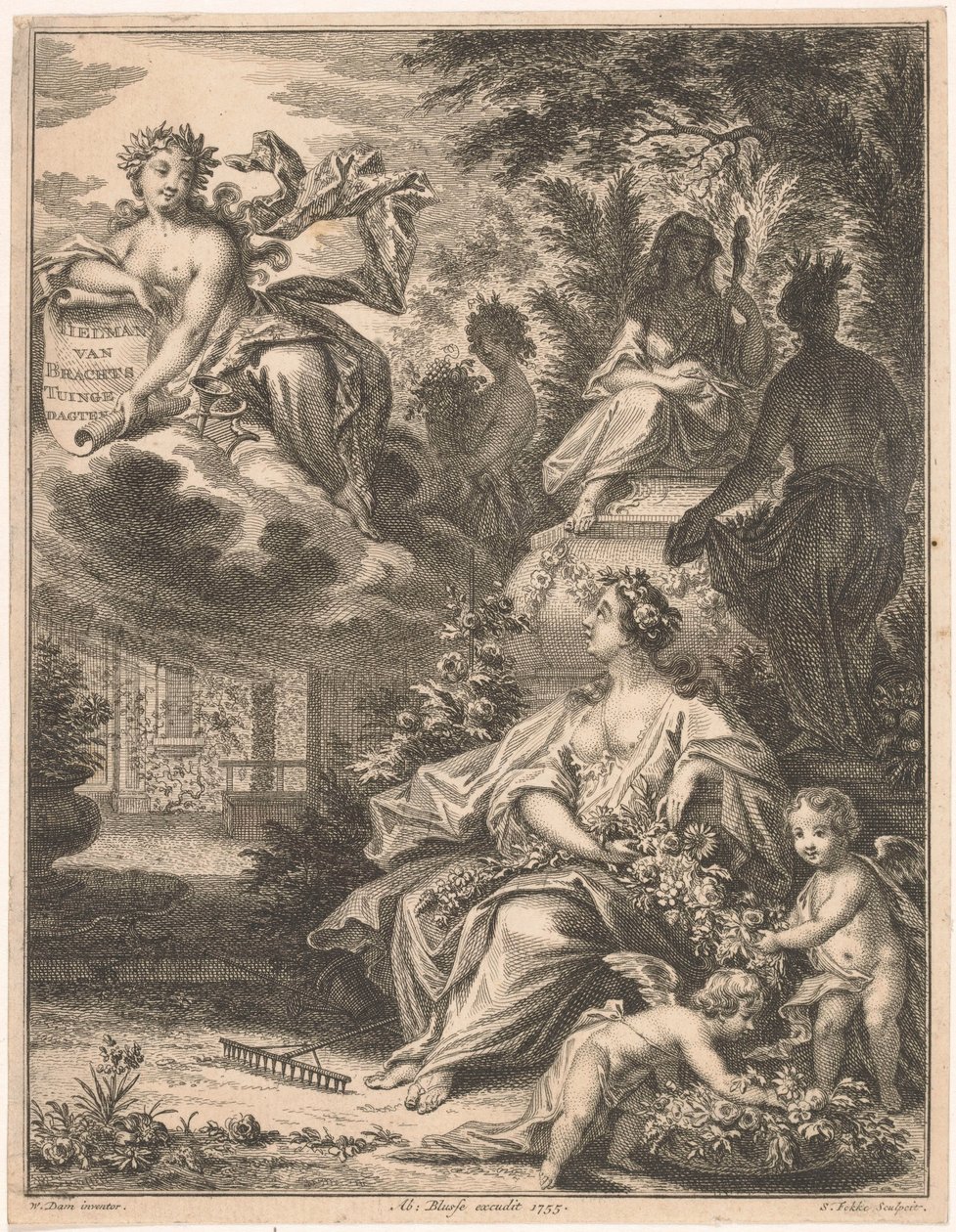 花园中的植物
扉页：蒂尔曼-范-布拉希特，《花园的日子》。六道菜，1754 年 作者 西蒙·福克
