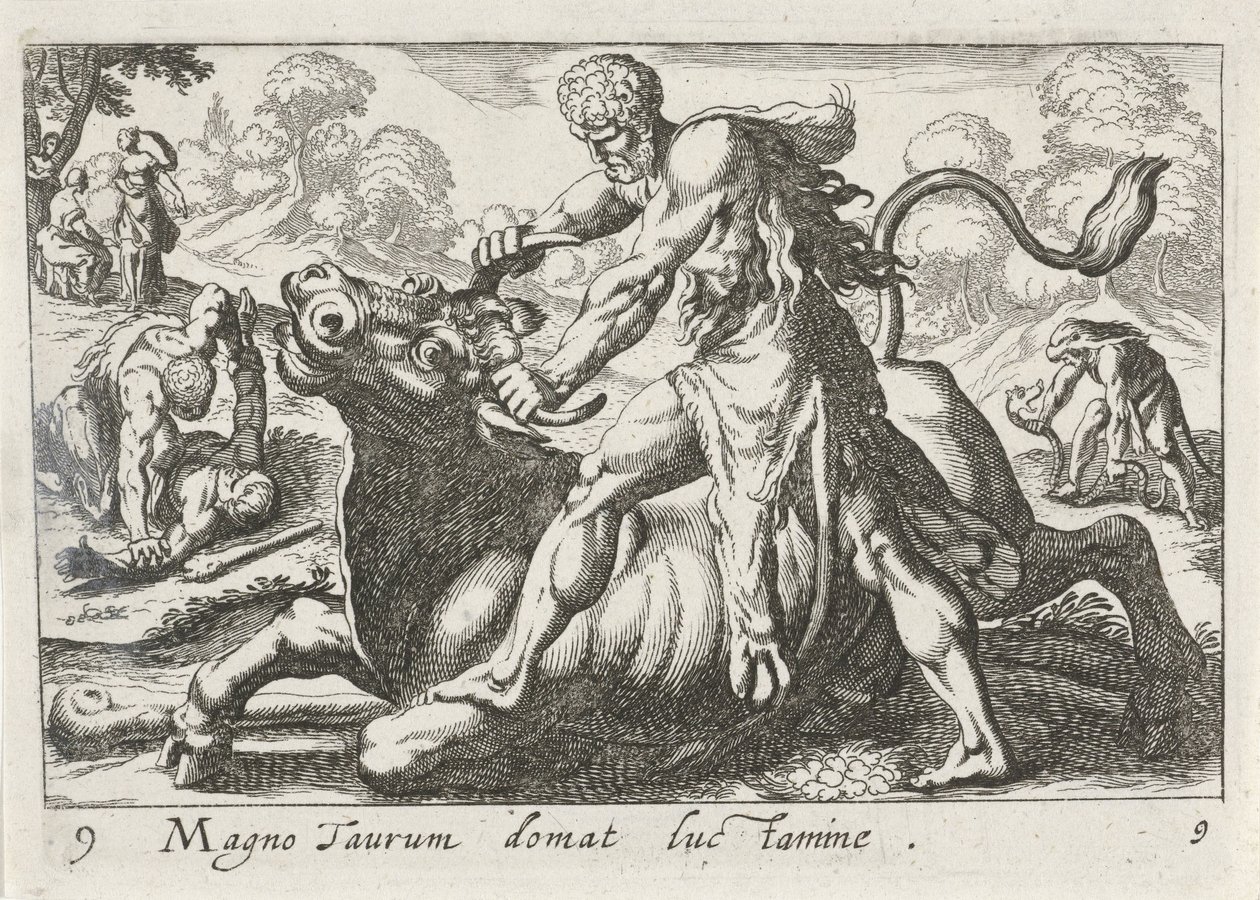 赫拉克勒斯与阿切卢斯的战斗
Magno taurum domat luc tamine（物体上的标题）
大力神主题（系列标题） 作者 西蒙·弗里修斯