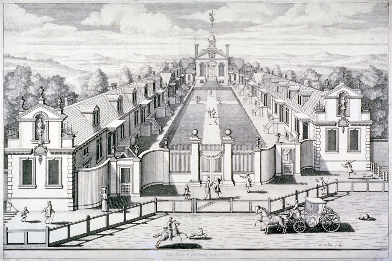三一救济院，Mile End路，Stepney，伦敦，1696年。   作者 西蒙·格里贝林