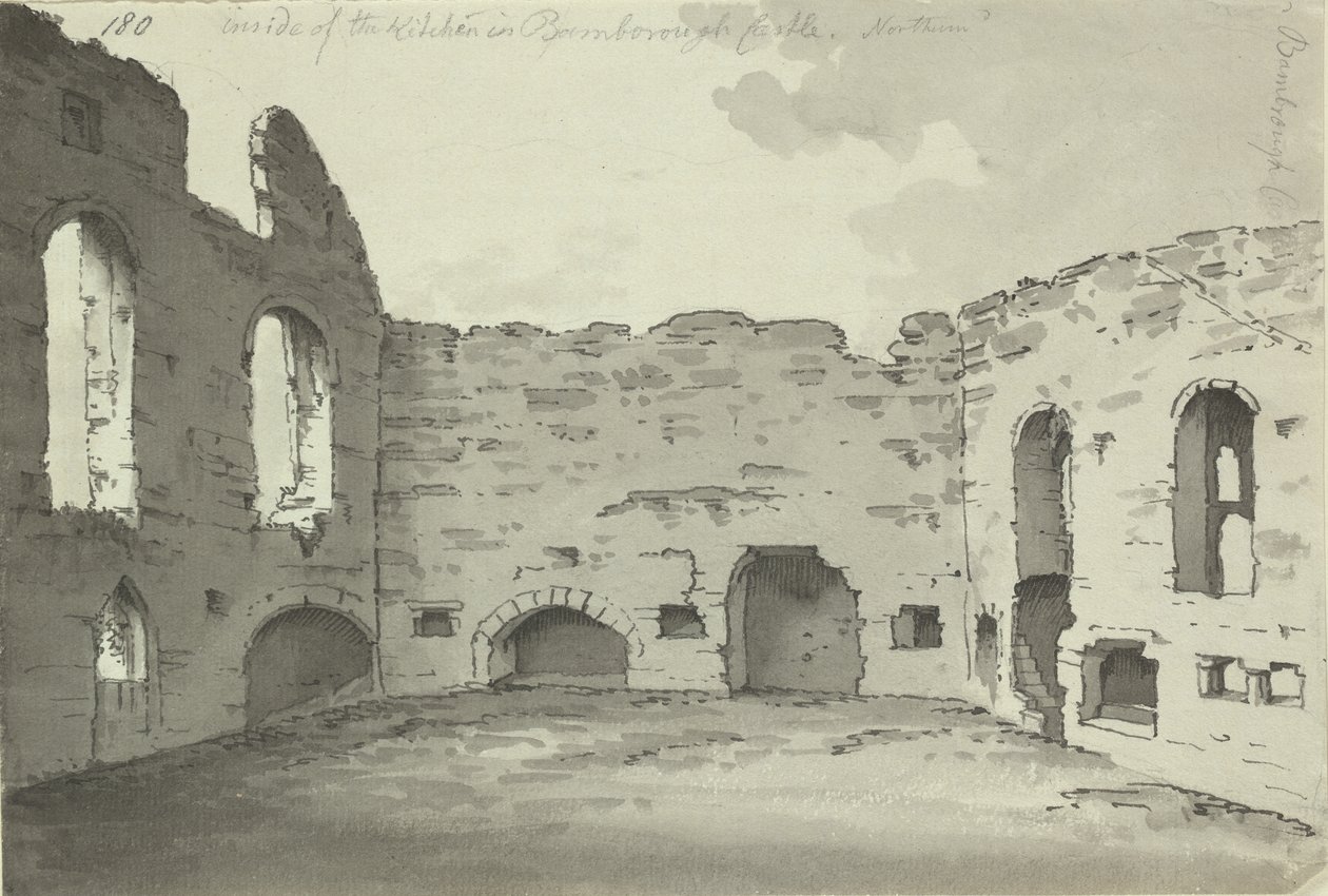 班堡城堡，厨房遗址，Add。 15542，f.180，c.1780（纸上笔墨） 作者 西蒙·H·格林