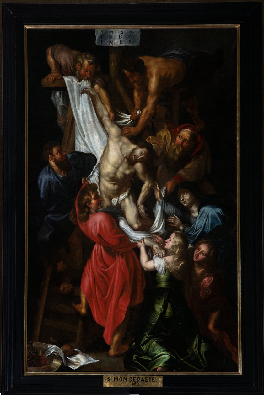 Parish church (Parochiekerk Sint-Pieter). Painting. Descent of the Cross. Simon De Paepe (?).   1409405   zh       chinese Successfully Translated  Original: The Fool Who Trusts His Powers Too Much Translat: The Fool Who Trusts His Powers Too Much 1430551  作者 西蒙二世教皇