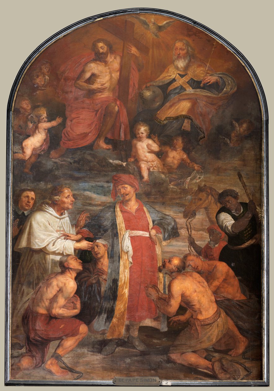 教区教堂（Sint-Walburgakerk）。 绘画，三联画。 西蒙·德·佩普（？）。 将基督教奴隶救赎给土耳其人。 作者 西蒙二世教皇