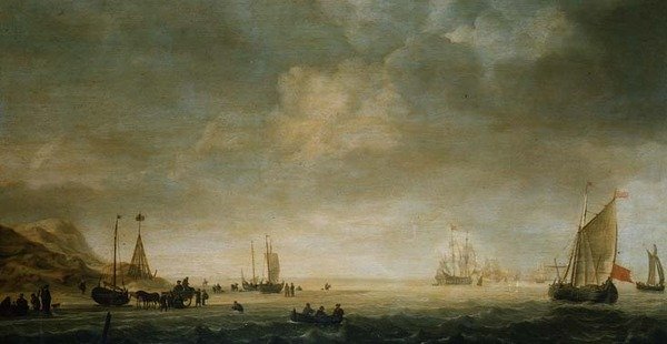 谢维宁根的海岸和海滩上的渔民 作者 西蒙·雅各布斯（Simon Jacobsz）。弗利格