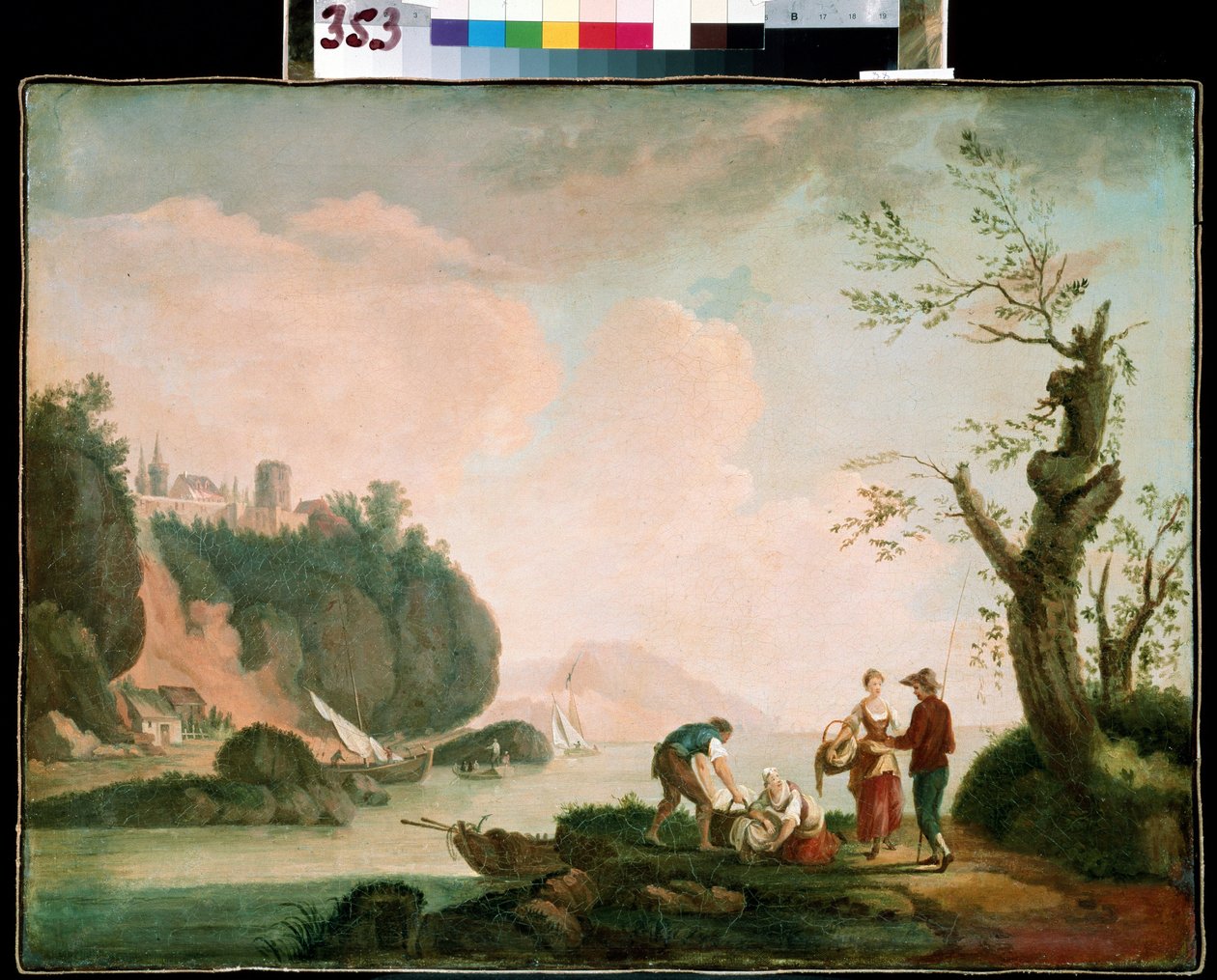 渔夫西蒙-马瑟兰-兰塔拉特（1729-1778 年）的画作。布面油画。法国艺术，洛可可风格。乌克兰塞瓦斯托波尔米哈伊尔-克罗希茨基艺术博物馆 作者 西蒙·马图林·兰塔拉特