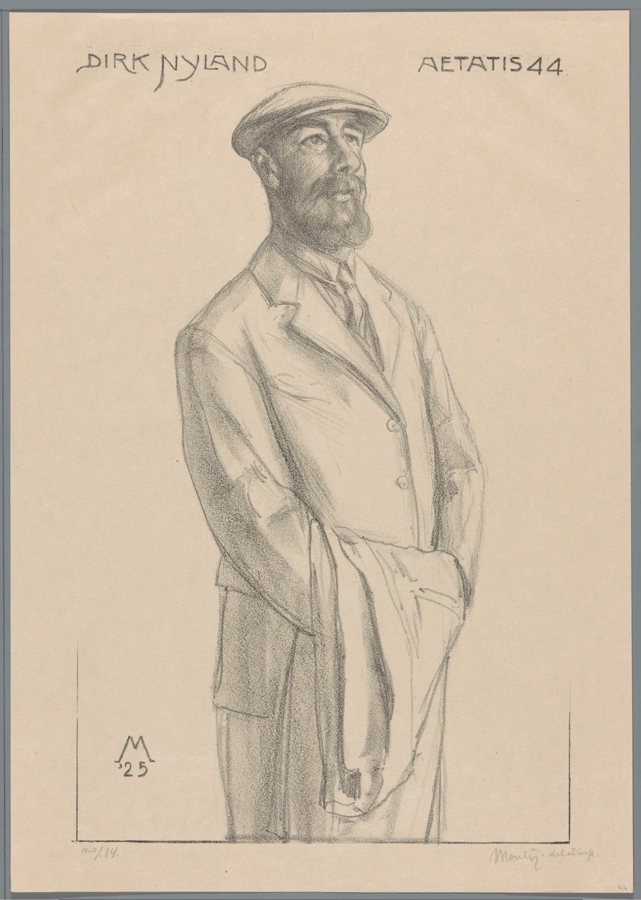 德克·希德·尼兰 (Dirk Hidde Nijland) 手臂上披着一件夹克的肖像 作者 Simon Moulijn（艺术家签名）