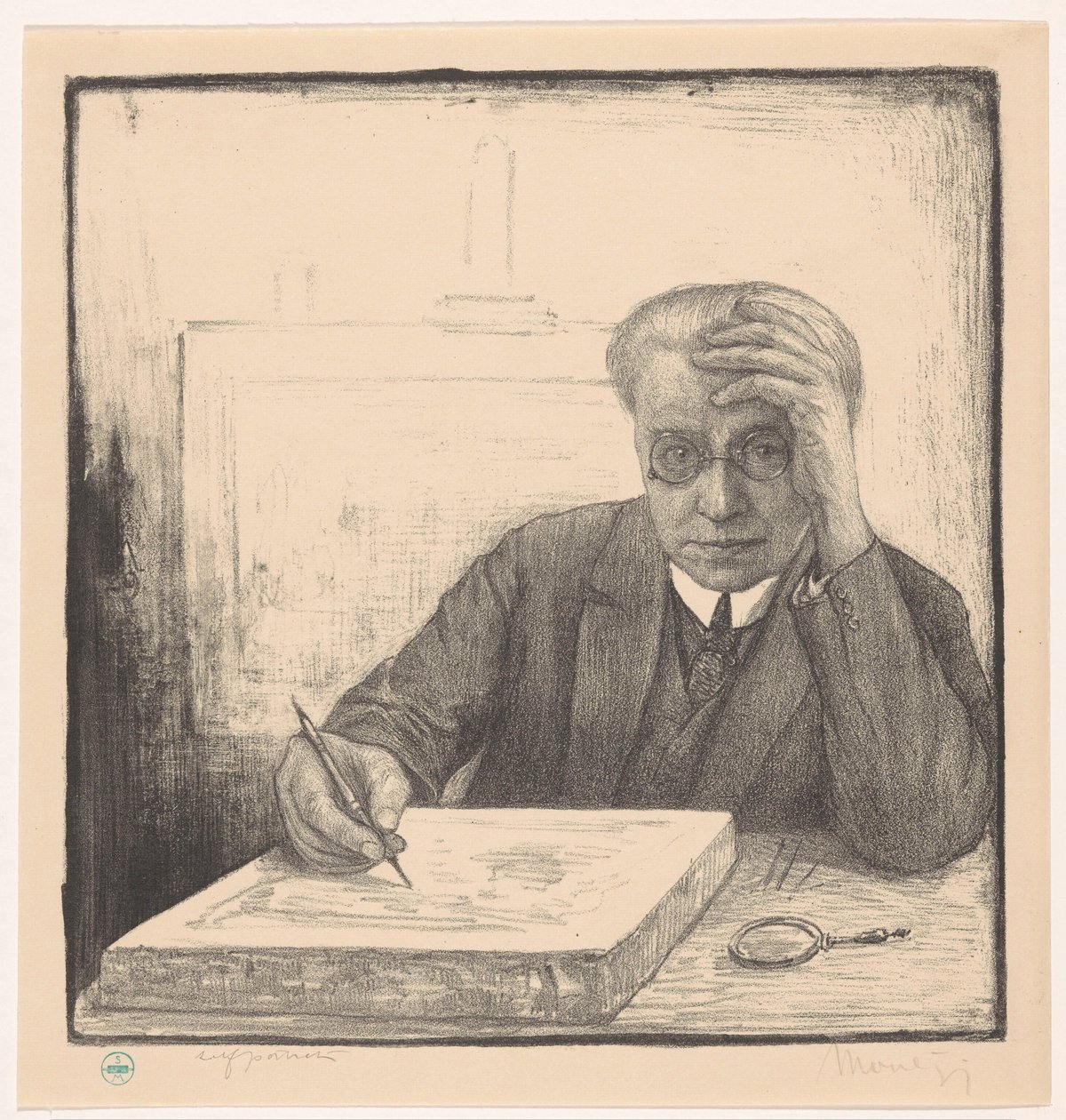 石版画自画像 作者 Simon Moulijn（艺术家签名）