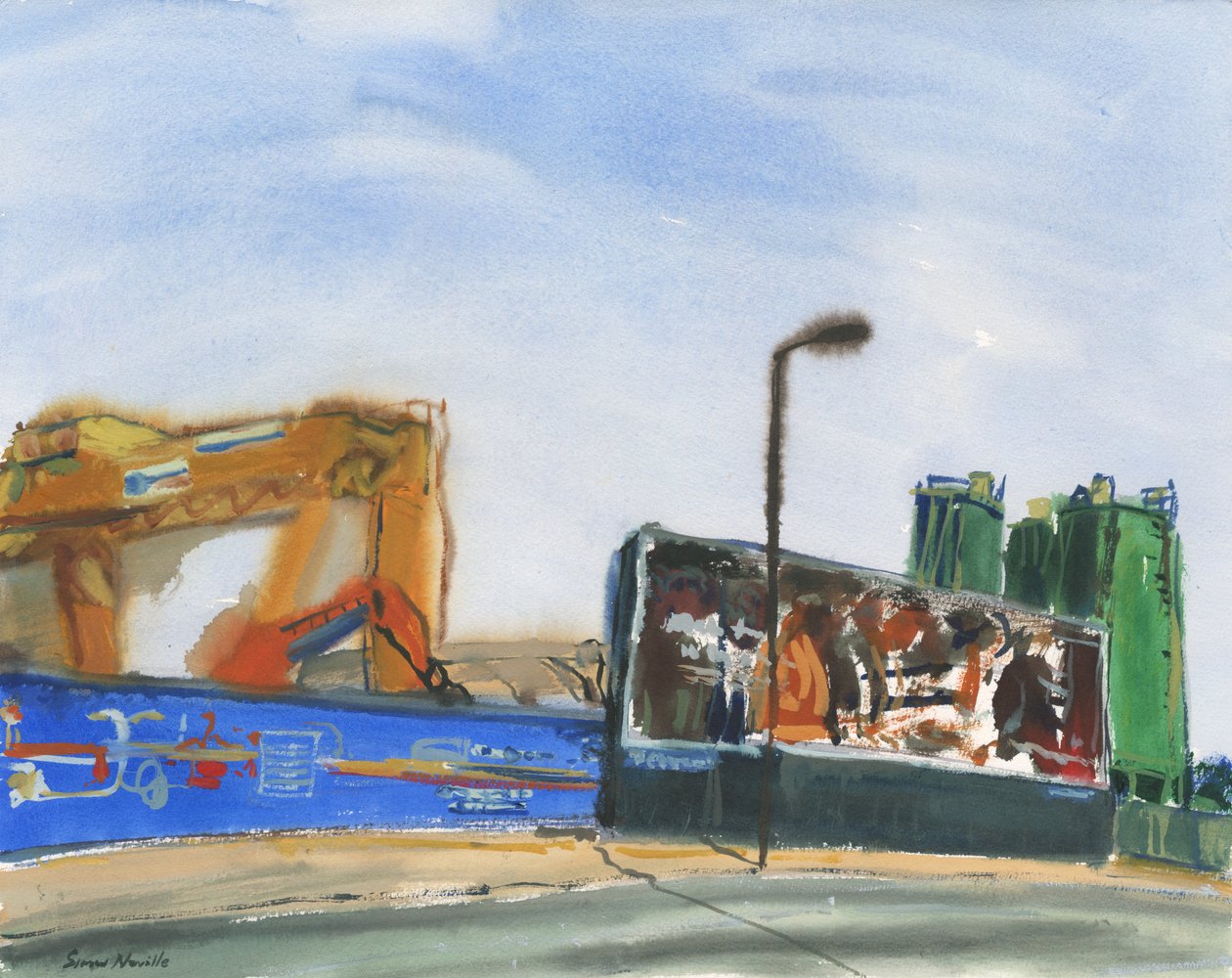 施工区和广告牌（纸上水彩和水粉画） 作者 西蒙·内维尔