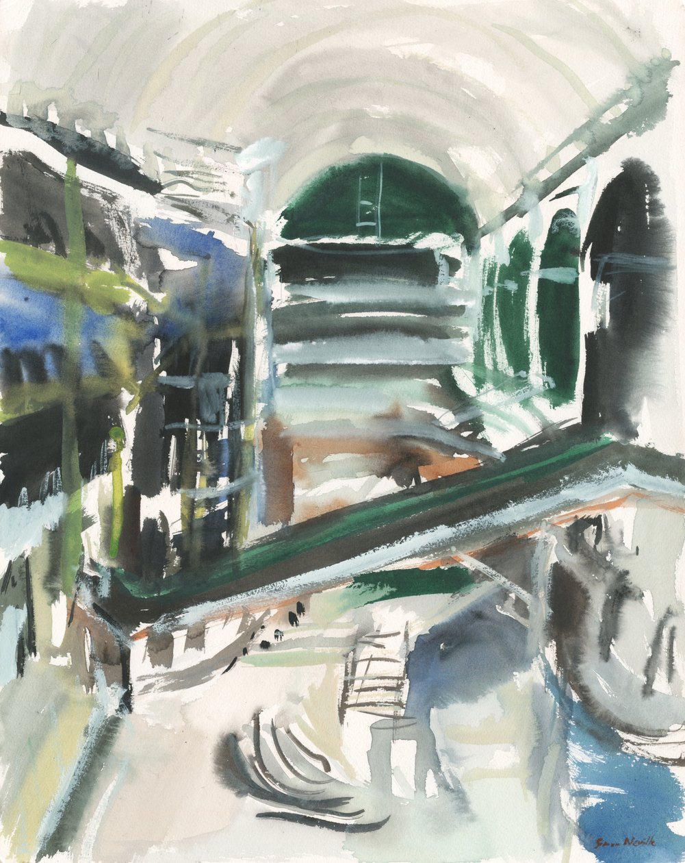 商场，2019（纸上水彩） 作者 西蒙·内维尔