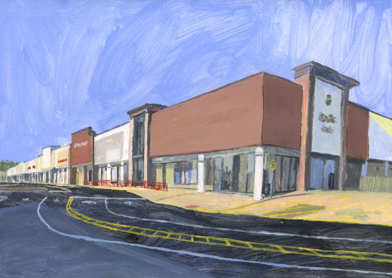 Strip mall 8，2023 年（丙烯酸纸张） 作者 西蒙·内维尔