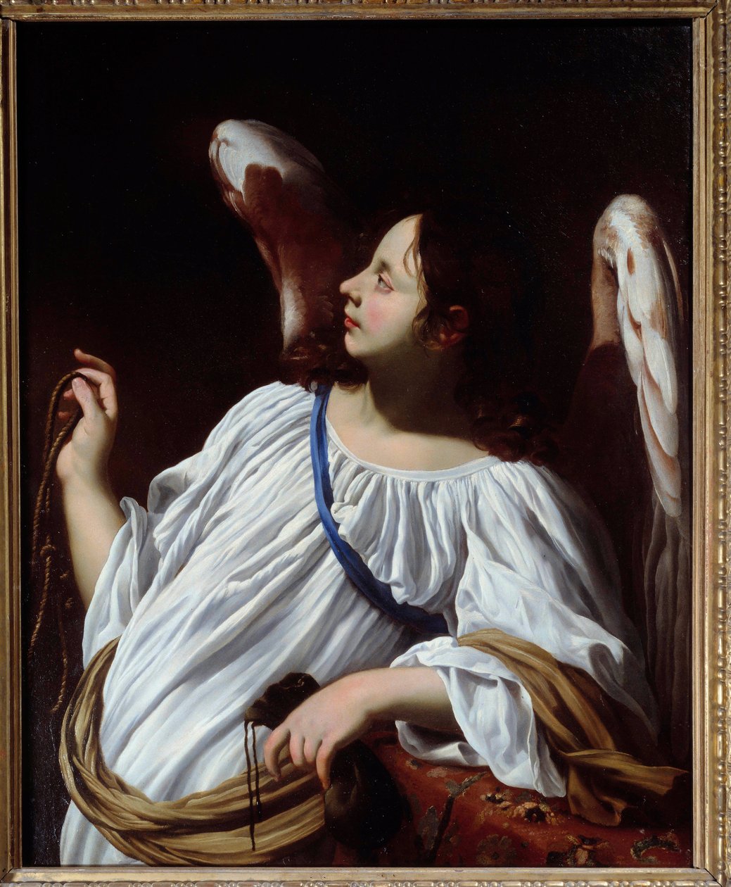 天使拥有《基督受难记》的绳索和钱包工具西蒙·沃埃 (Simon Vouet)（1590-1649）17 世纪私人收藏的一幅画作细节 作者 西蒙·沃特