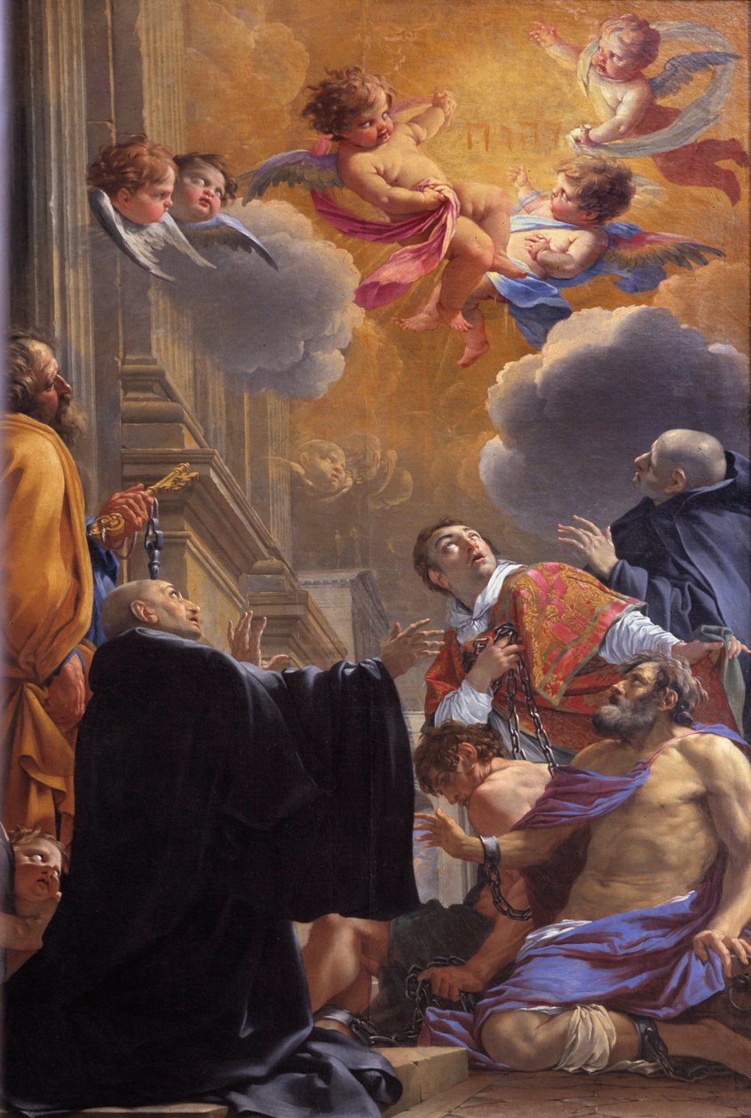 Saint Merry（或 Saint Mederic），Eveque de Paris（7 世纪）交付囚犯 Simon Vouet 的绘画（1590-1649）1640 年 Church Saint Merri（Merry），巴黎 作者 西蒙·沃特