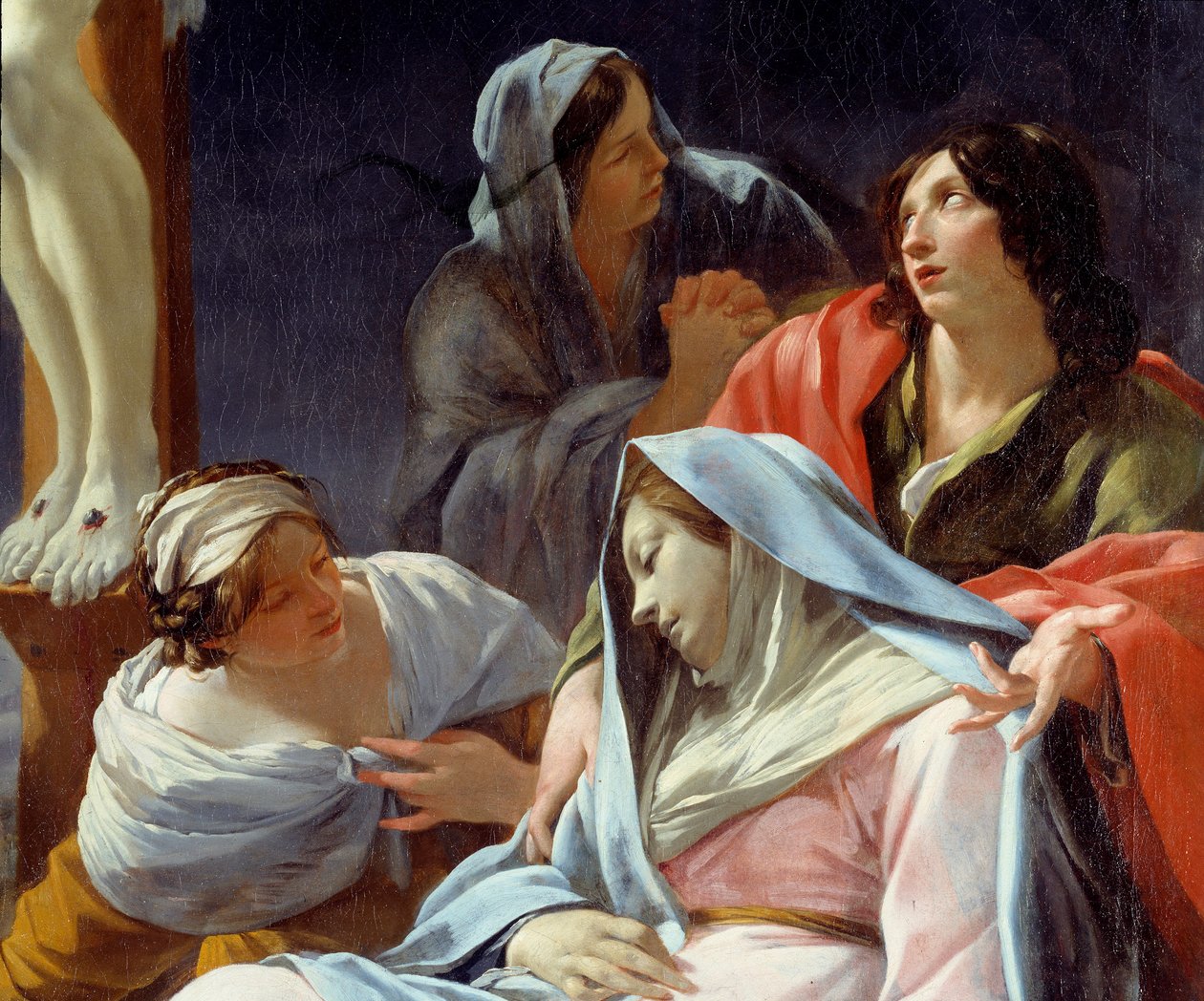 被钉十字架，细节：昏倒的处女。 西蒙·沃埃 (Simon Vouet) 的绘画 (1590-1649) 作者 西蒙·沃特