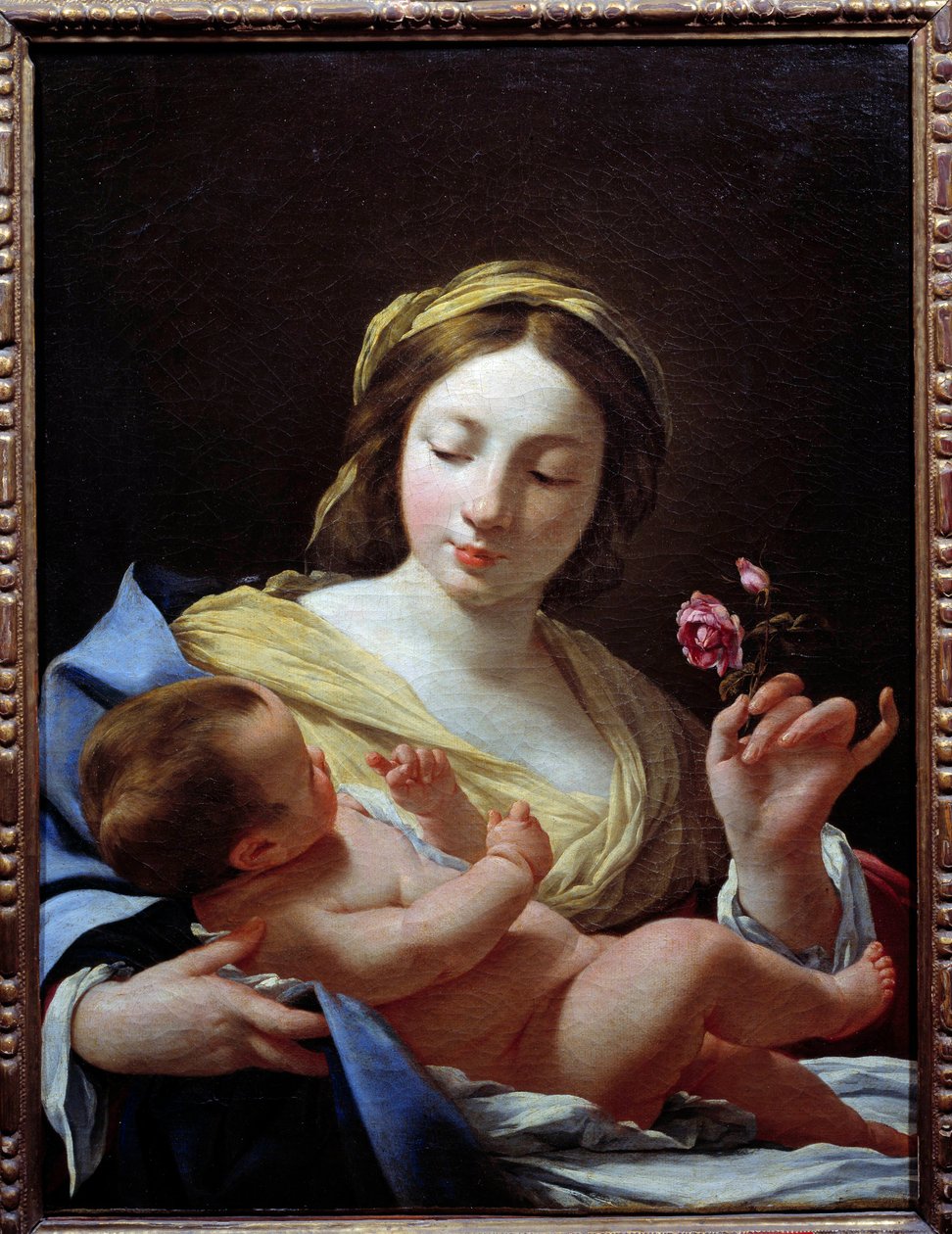 西蒙·沃埃 (Simon Vouet) (1590-1649) 1627 年创作的《圣母子和玫瑰》。 0,8x0,62 m 马赛，Musee des Beaux Arts 作者 西蒙·沃特