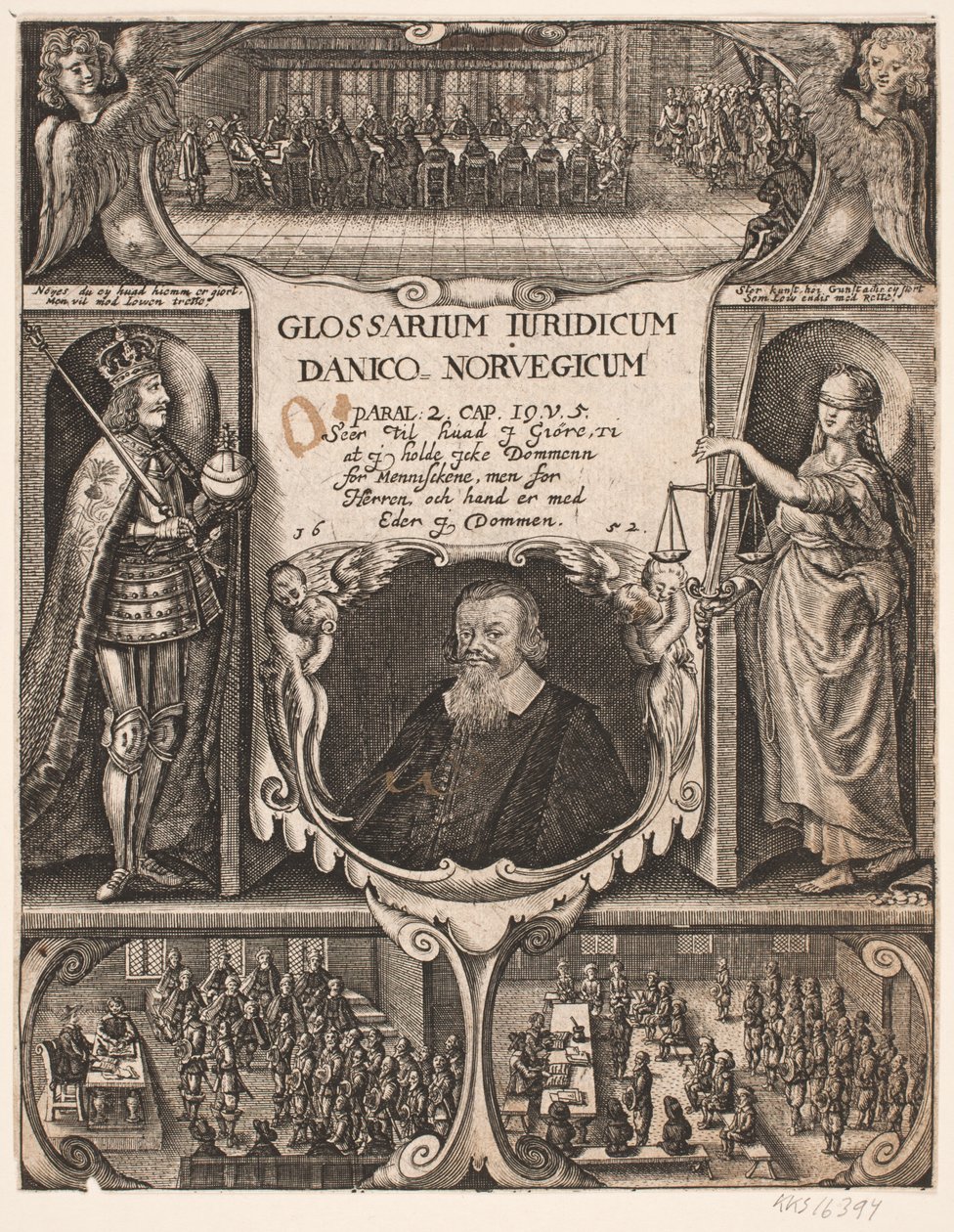 带 C.O. Veile 肖像的《Glosarium juridicum Danico - Norvegicum》扉页，1652 年 作者 西蒙德帕斯