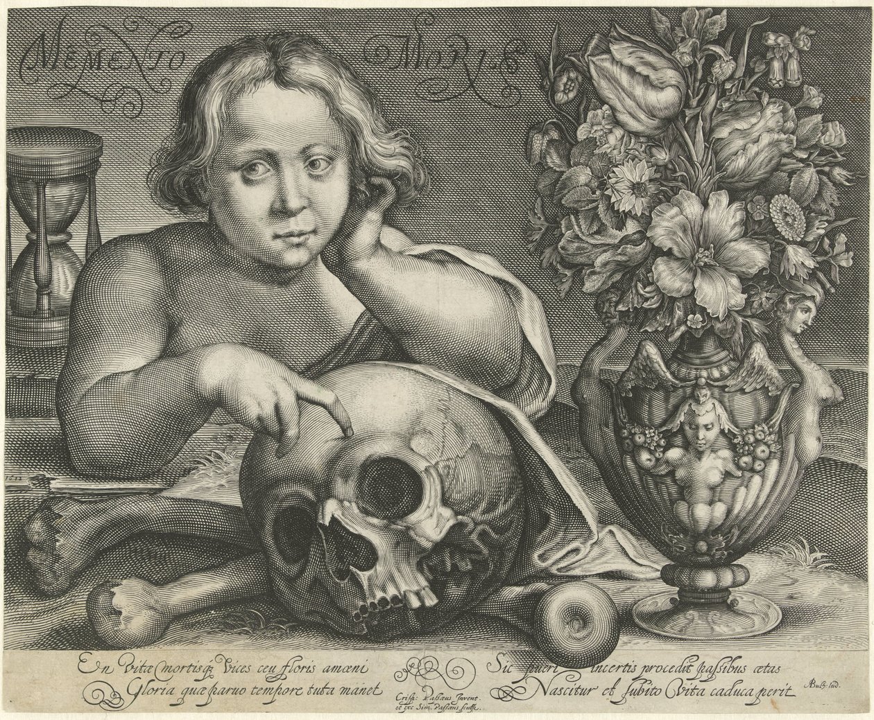 有头骨的孩子（Vanitas） Memento Mori（物体上的标题） 作者 西蒙·范·德·帕斯