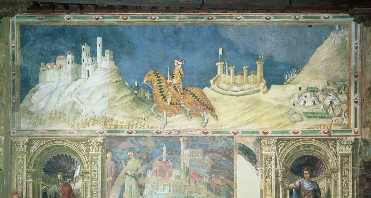 纪念来自蒙特马西围困的Fogliano的Guidoriccio，来自Sala del Mappamondo，1328 作者 西蒙娜·马提尼