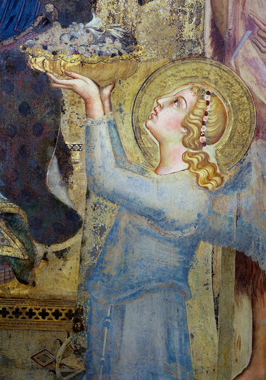 Maesta：天使献上鲜花给圣母，1315壁画细节51591 作者 西蒙娜·马提尼