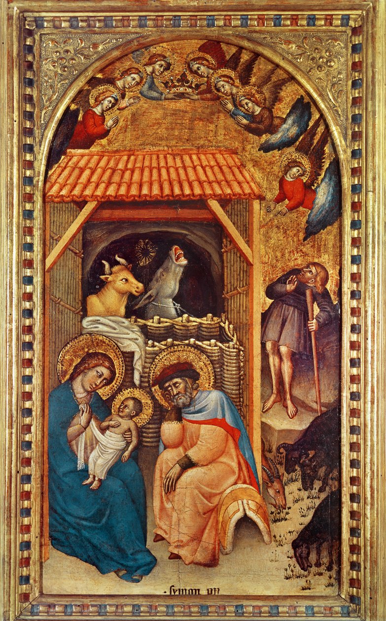 诞生，c.1380（面板上的蛋彩画） 作者 西蒙妮·德·克罗菲西