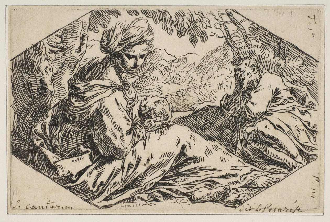 玛丽在埃及安息，看着圣婴约瑟，而圣约瑟夫s。，ca。 1637-1639。 作者 西蒙妮·坎塔里尼