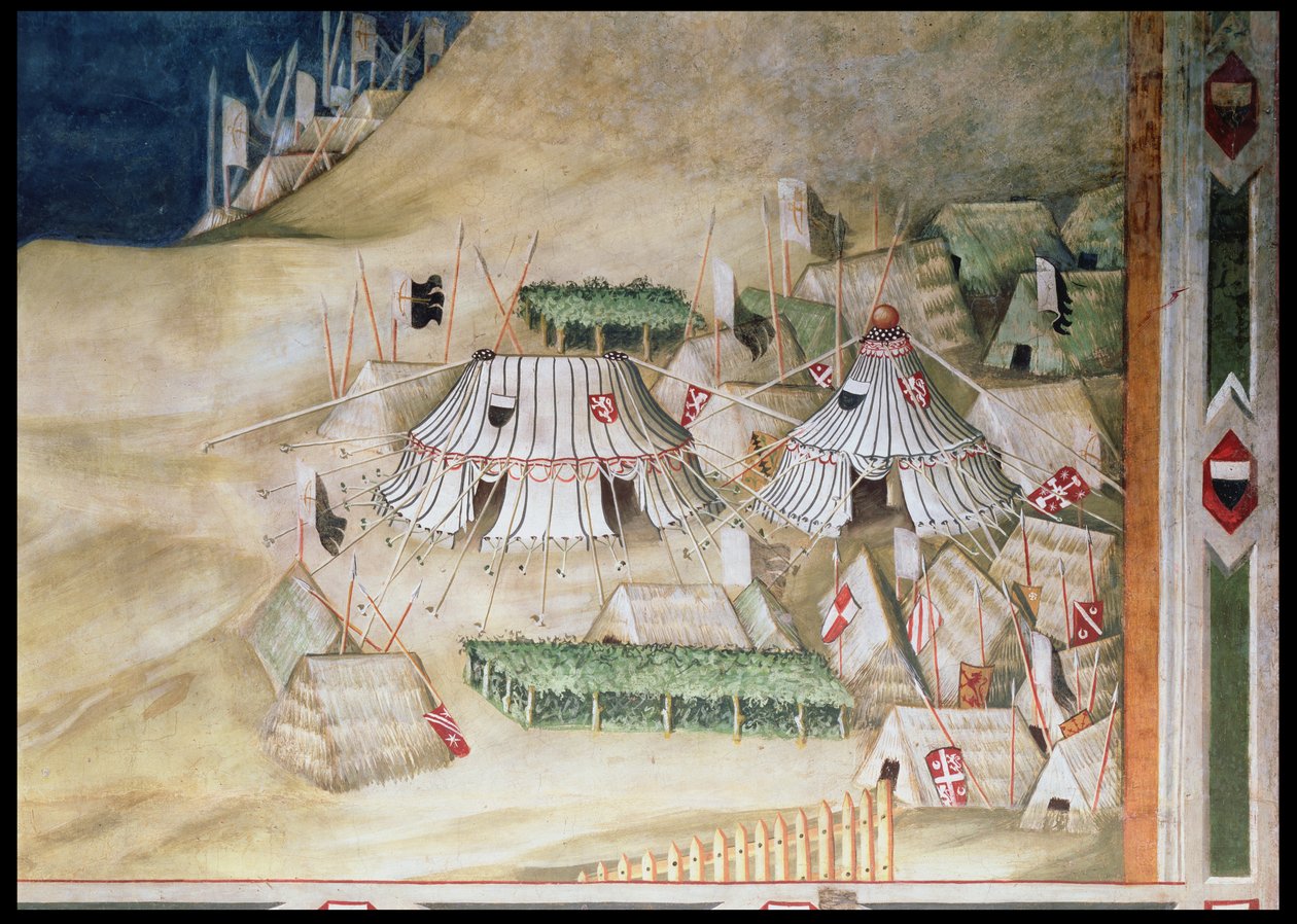 纪念Guidoriccio da Fogliano在Montecati围困，军营的细节，从Sala del Mappamondo，1328 作者 西蒙娜·马提尼