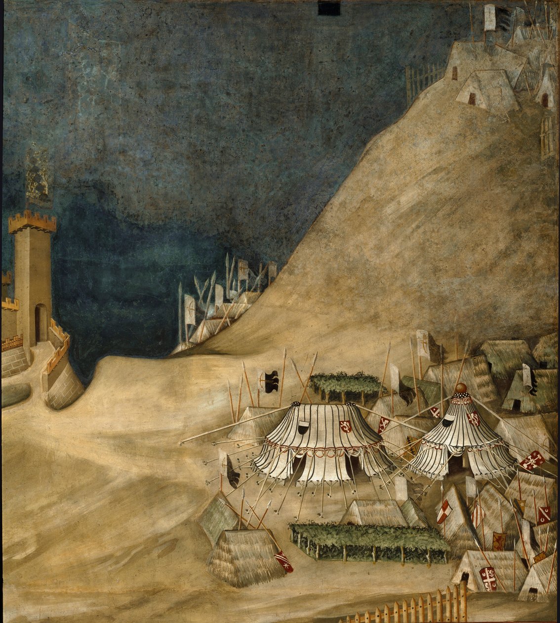 1328 年攻占蒙特马西城堡期间 Guido Riccio da Fogliano 后面的军营细节（壁画 作者 西蒙娜·马提尼