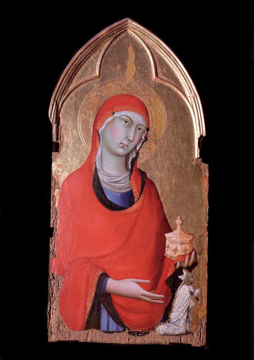 Orvieto polyptych，Mary Magdalene 和捐赠者 - 木头上的蛋彩画，c.1321 作者 西蒙娜·马提尼