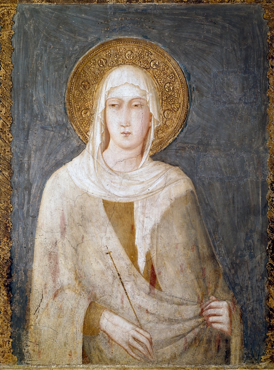 安提阿的圣玛格丽塔（以前称为圣克莱尔）壁画，由 Simone Martini Dim 创作。 120 厘米。 1322 年左右。阿西西 (Assisi)，圣弗朗西斯科 (Saint Francois) 下圣殿，右耳堂。 意大利 ©Luisa Ricciarini/Leemage 作者 西蒙娜·马提尼