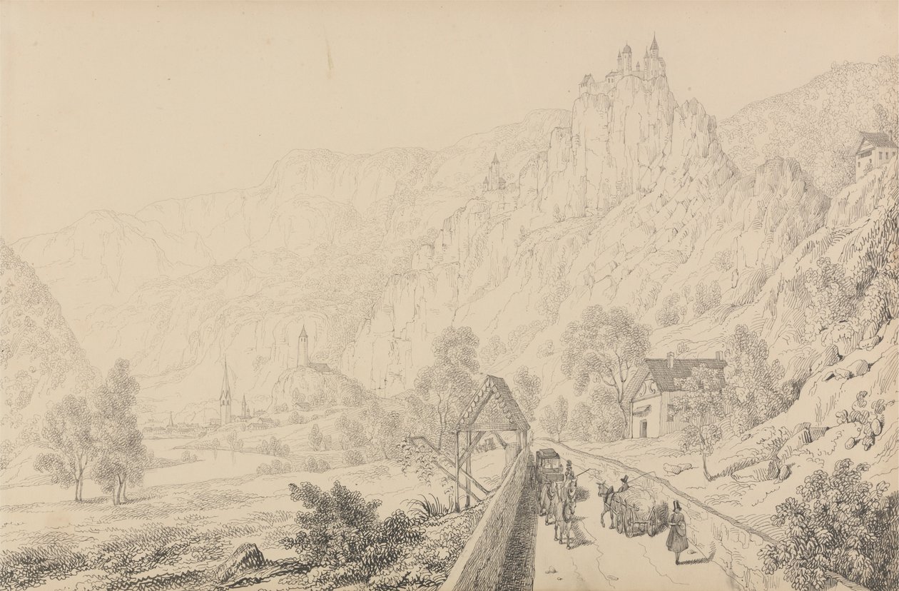 蒂罗尔和意大利 30 处景观相册：克劳森附近的 Seben 女修道院遗址，1840 年 10 月 27 日 作者 查尔斯·多伊利爵士
