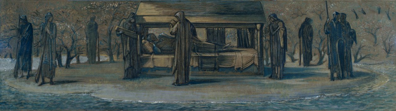 亚瑟王在阿瓦隆》，研究，1890年。 作者 爱德华·科利·伯恩·琼斯爵士