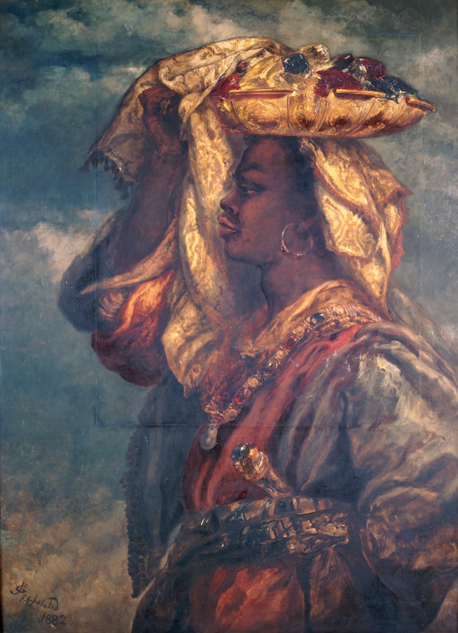 拿着水果的黑人女孩》，1882年 作者 约翰·吉尔伯特爵士