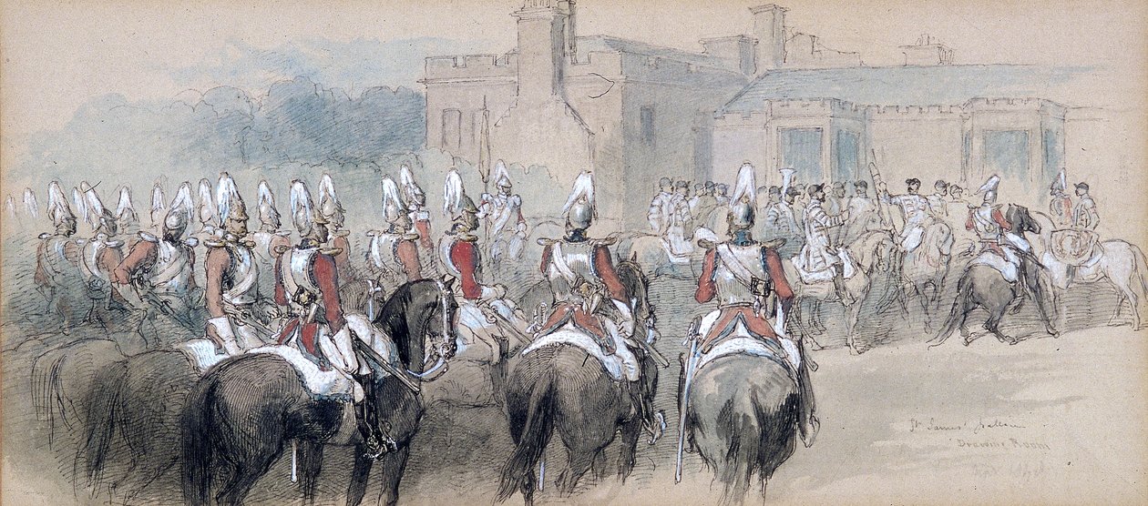 圣詹姆斯宫的骑兵护卫队》，伦敦，1848年 作者 约翰·吉尔伯特爵士