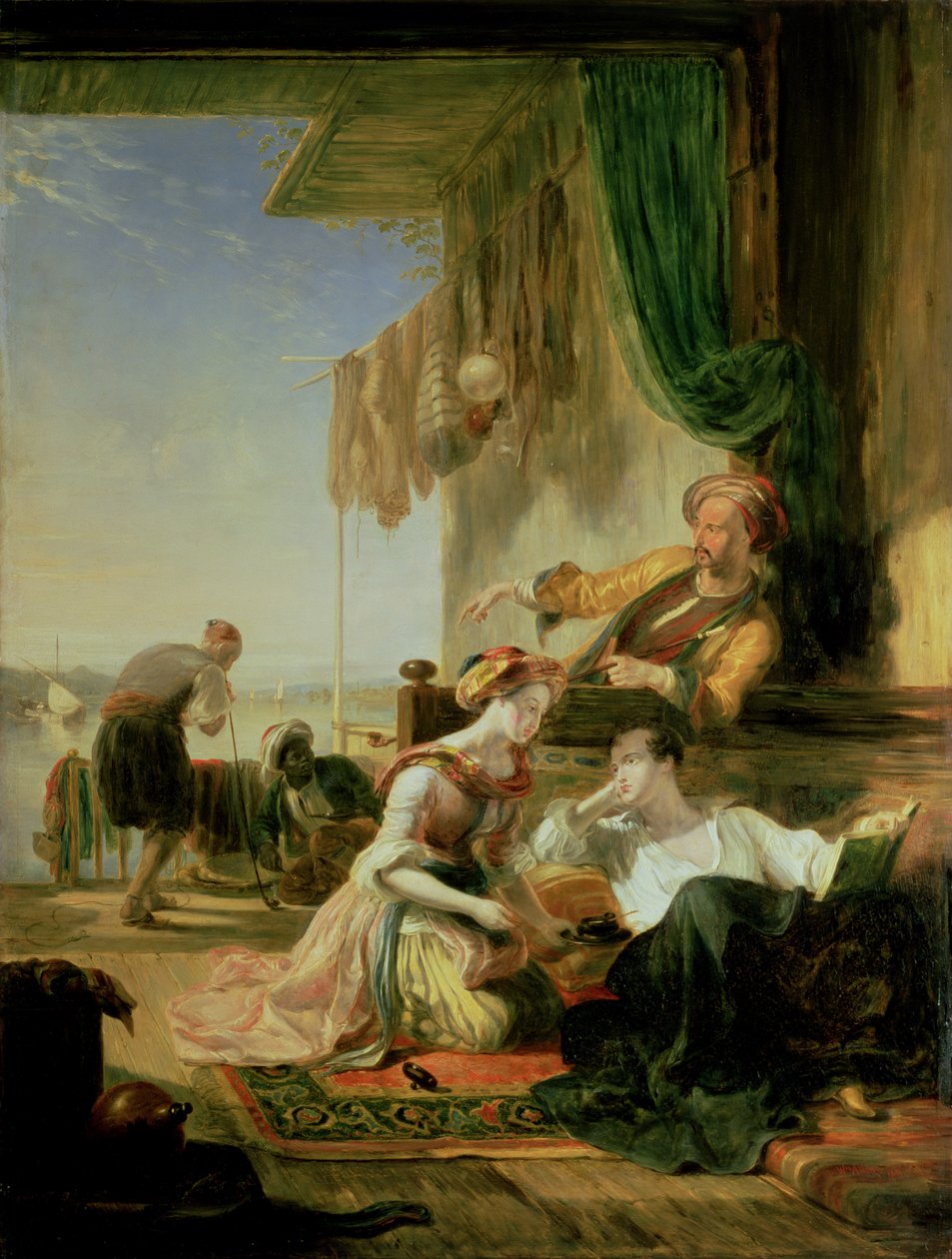 拜伦勋爵（Lord Byron）1831年在一个渔民的家中，他们游过赫勒斯蓬特（Hellespont） 作者 威廉·艾伦爵士