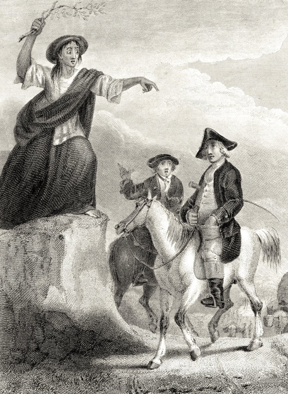 Meg Merrilies预测Ellangown之家的衰落，来自Walter Scott爵士（1771-1832）的&39;Guy Mannering&39;插图1820年出版 作者 威廉·艾伦爵士